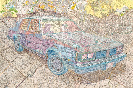 Matthew Cusick, Olds '84, 2014
Inlaid maps on wood panel, 30 x 45 in. (76.2 x 114.3 cm)
MCU-022