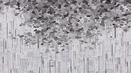 Matthew Cusick, Ether No. 2, 2015
Medical and health insurance records, security envelopes on panel, 38 x 68 in.
MCU-043
