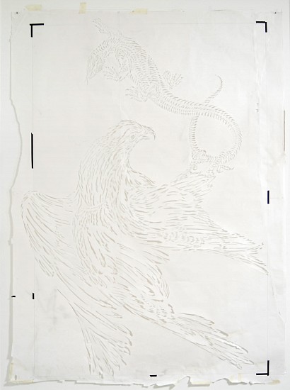 James Drake, White Bird with Lizard, 2008
Graphite, tape, on hand-cut paper, 102 x 76 in. (259.1 x 193 cm)
JDR-048