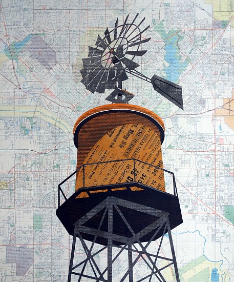 William Steiger, Watertank/Wiindmill, 2019
Collage of found paper, gouache, and vintage map, 27 x 22 1/2 in.
WST-041