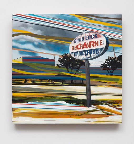 Kim Cadmus Owens, Good Luck, Car, Drive Thru, Wash, Beer, Wine, Best, ₵), , 2019
Oil and acrylic on wood, 24 x 24 in.
KOW-062