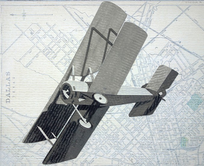 William Steiger, Dallas Flyover, 2019
collage of found and cut paper, vintage map, goauche, glue, 8 x 10 in.
WST-060