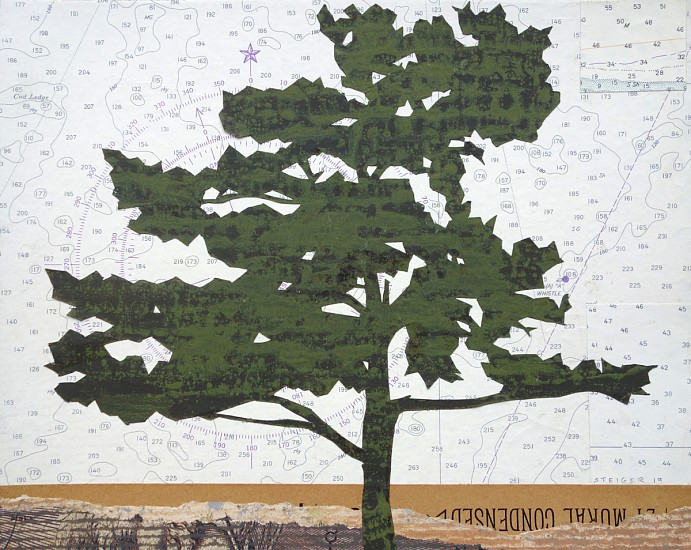 William Steiger, Lone Tree, 2019
collage of found cut and torn paper, vintage nautical chart, gouache, glue, 8 x 10 in.
WST-074