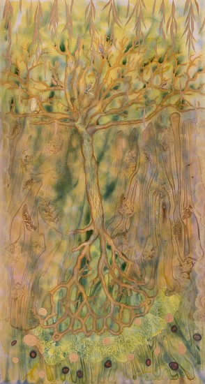 Liz Ward, The Tree of Knowledge, 2021
Watercolor, pastel, and collage on paper, 77 x 41 in.
LWA-015
