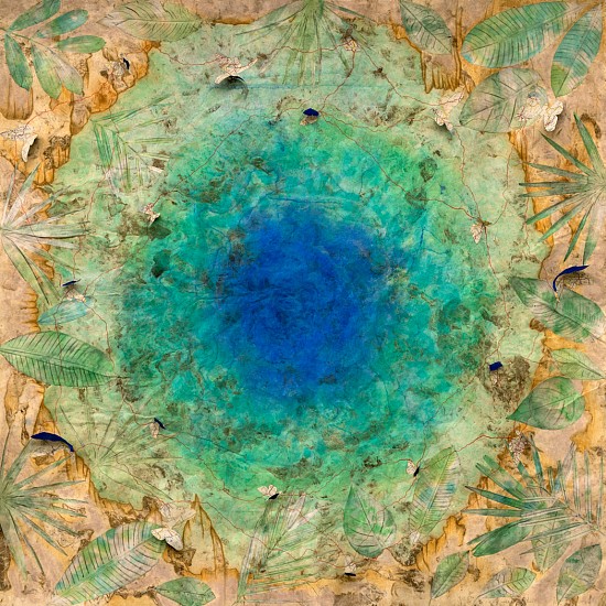 Liz Ward, Cenote: Earth's Eye, 2021
Watercolor, gouache, pastel, and collage on Mexican amate paper, 45 1/2 x 45 1/2 in.
LWA-023