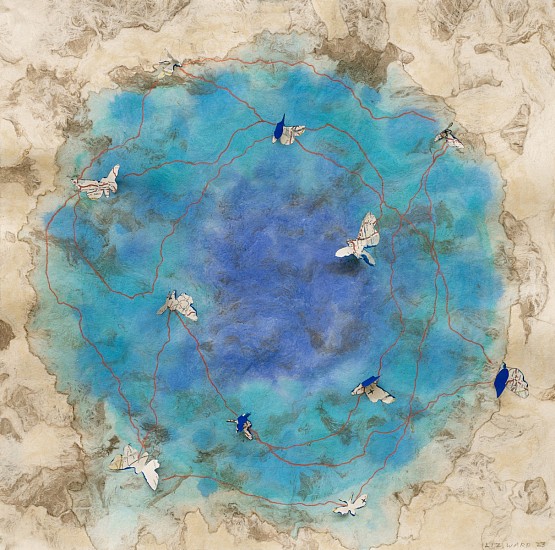 Liz Ward, Small Cenote, 2022
Watercolor, gouache, pastel, Prismacolor, and collage on Mexican amate paper, 15 x 15 in.
LWA-024