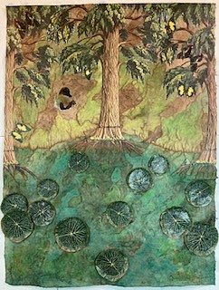 Liz Ward, Ahuehuete (Montezuma Cypress), 2023
Gouache, conte, pastel, and collage on Mexican amate paper, 42 1/4 x 31 1/2 in.
LWA-032